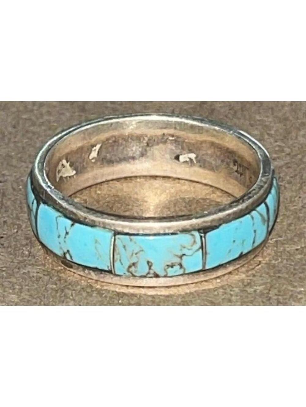 Zuni cluster turquoise sterling silver inlay all around ring band size 6.5